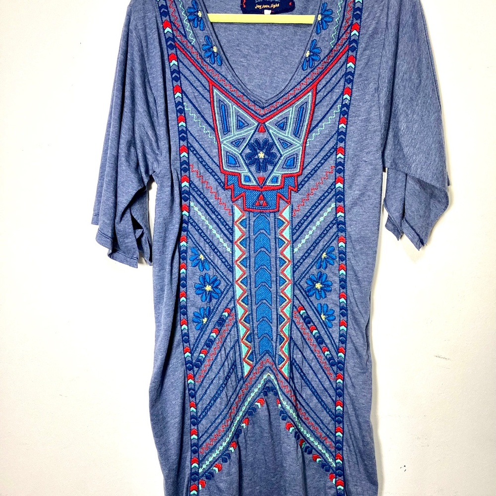 Johnny Was JW  Los Angeles Embroidered Blue BOHO Dress M